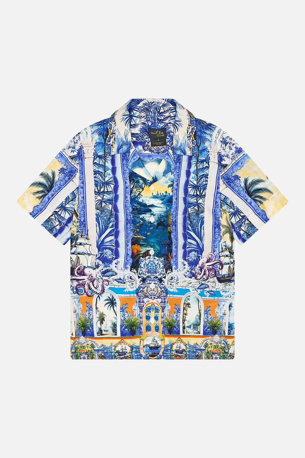 The CAMILLA BOYS SHORT SLEEVE SHIRT 4-10 SONG OF SAINT ANTHONY in our SONG OF SAINT ANTHONY print.
