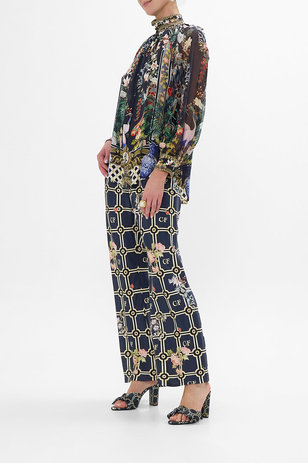 The CAMILLA BIAS CUT DRAWSTRING PANT PALACIO POETRY in our  print.