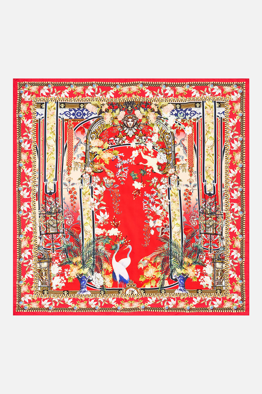 The CAMILLA LARGE SQUARE SCARF LISBOA LUXE in our  print.