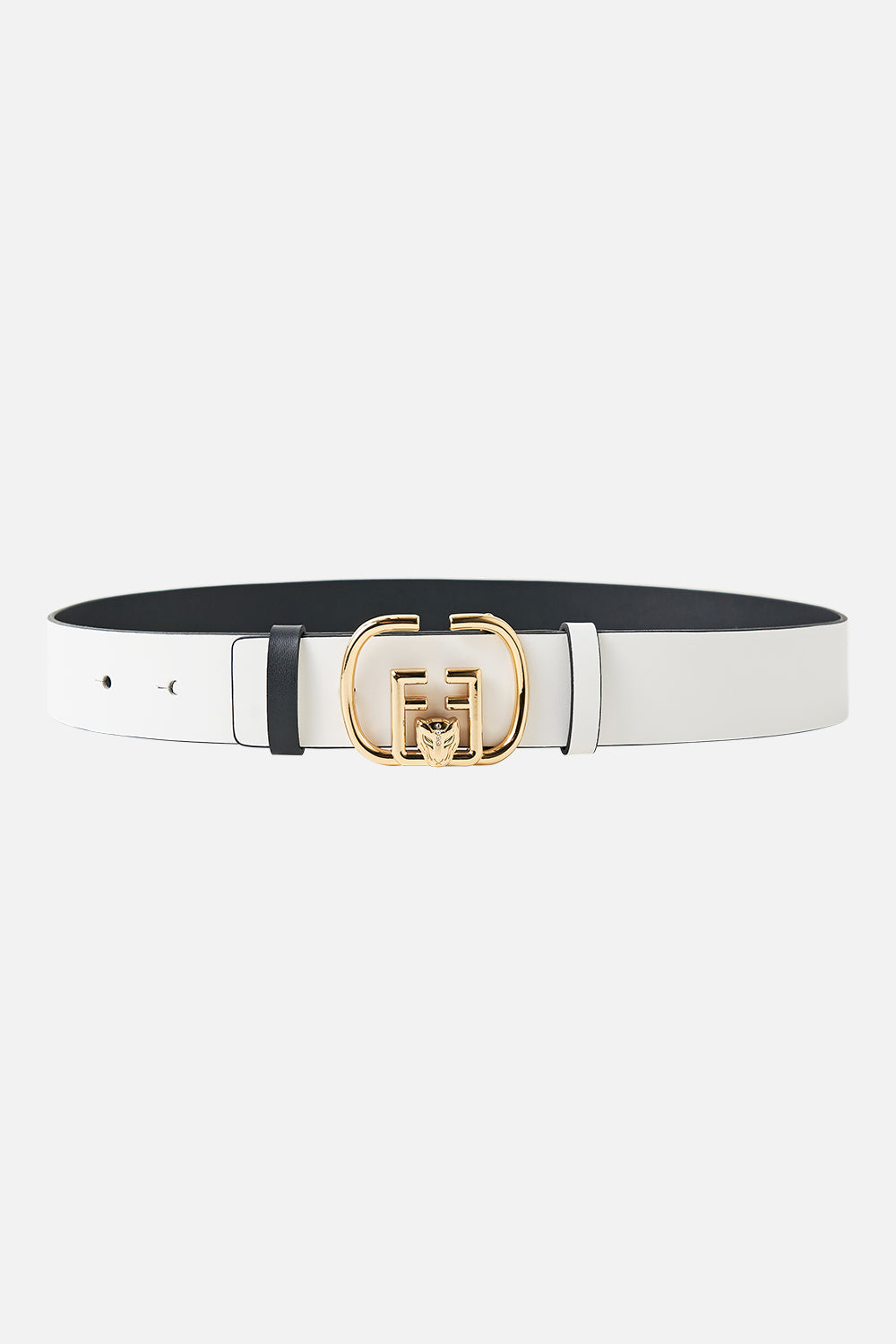REVERSIBLE MONOGRAM BUCKLE BELT SOLID WHITE
