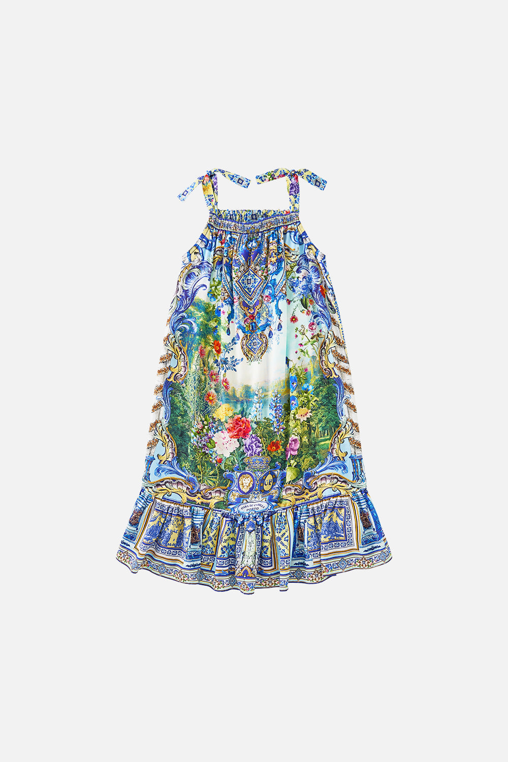 CAMILLA Kids Drawstring Maxi Dress With Bows 4-10 in Wall To Wall Wonders print
