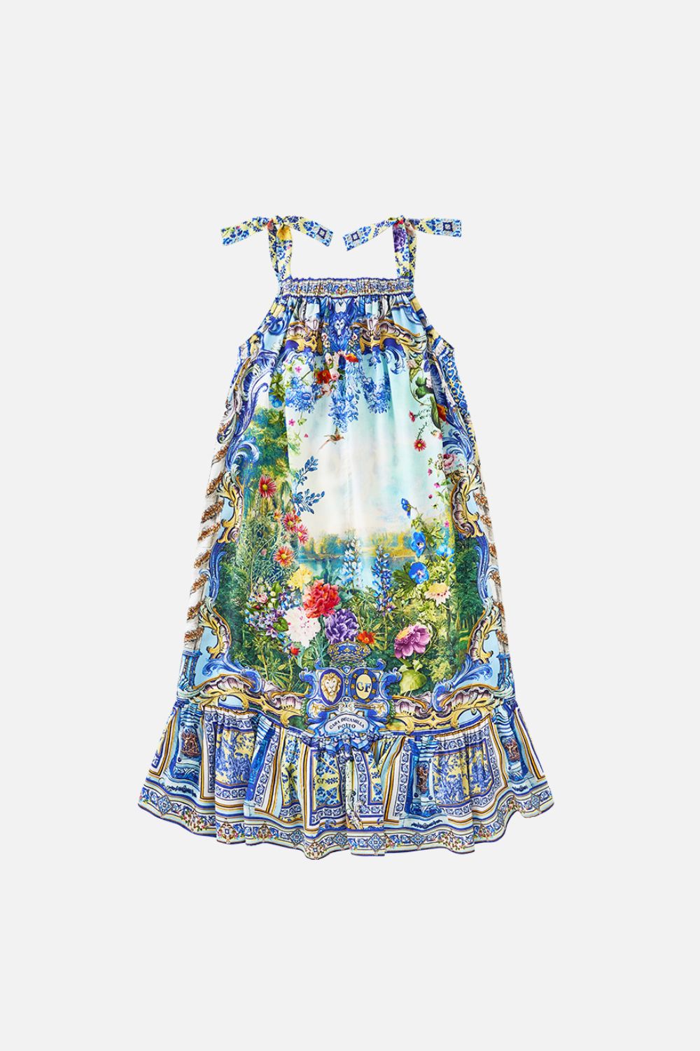The CAMILLA KIDS DRAWSTRING MAXI DRESS WITH BOWS 12-14 WALL TO WALL WONDERS in our  print.