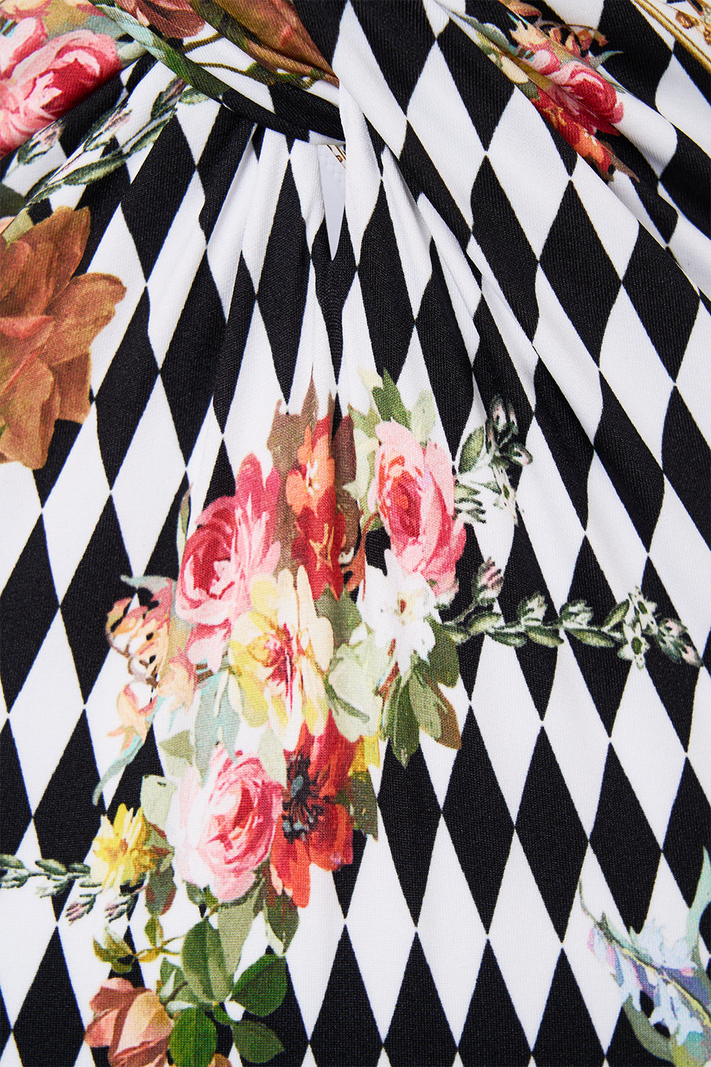 The CAMILLA TWIST FRONT CUT OUT ONE PIECE ROCOCO GLOW in our  print.