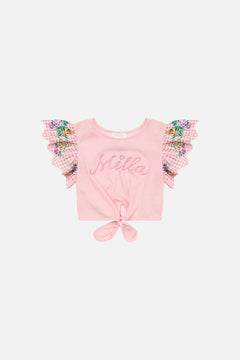 KIDS CROPPED EMBROIDERED TEE WITH TIE 12-14 LISBON LULLABY