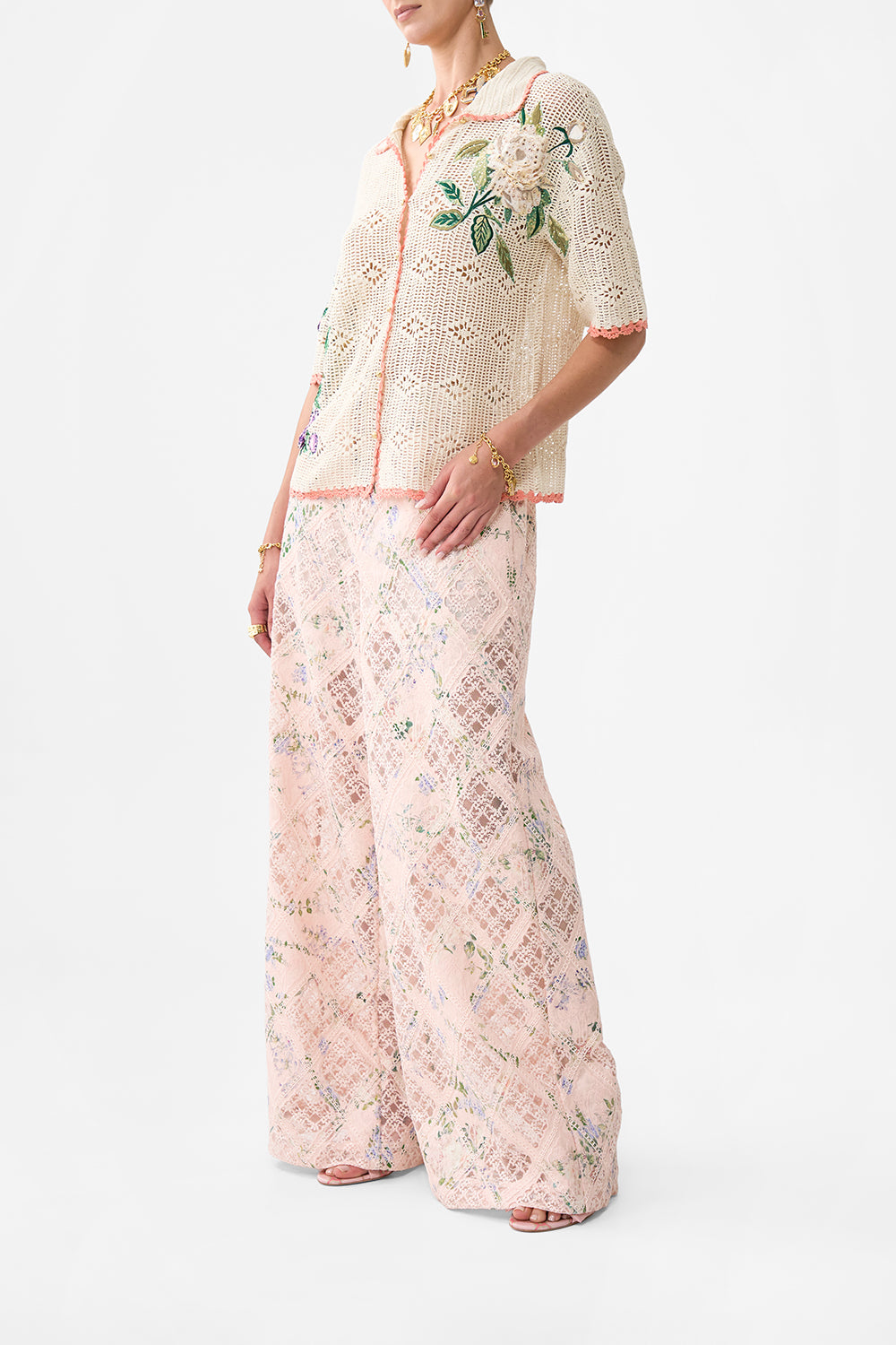 The CAMILLA CLASSIC SHIRT- CROCHET ARCHES OF AMOR in our  print.