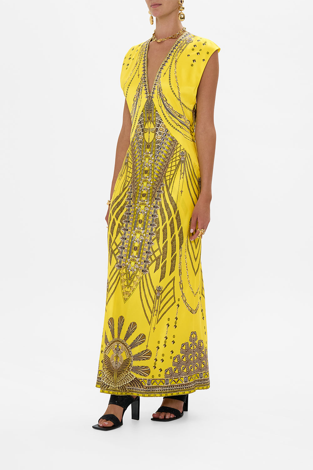 EXTENDED SHOULDER DRESS WITH T BACK SHRINE OF SUNSHINE