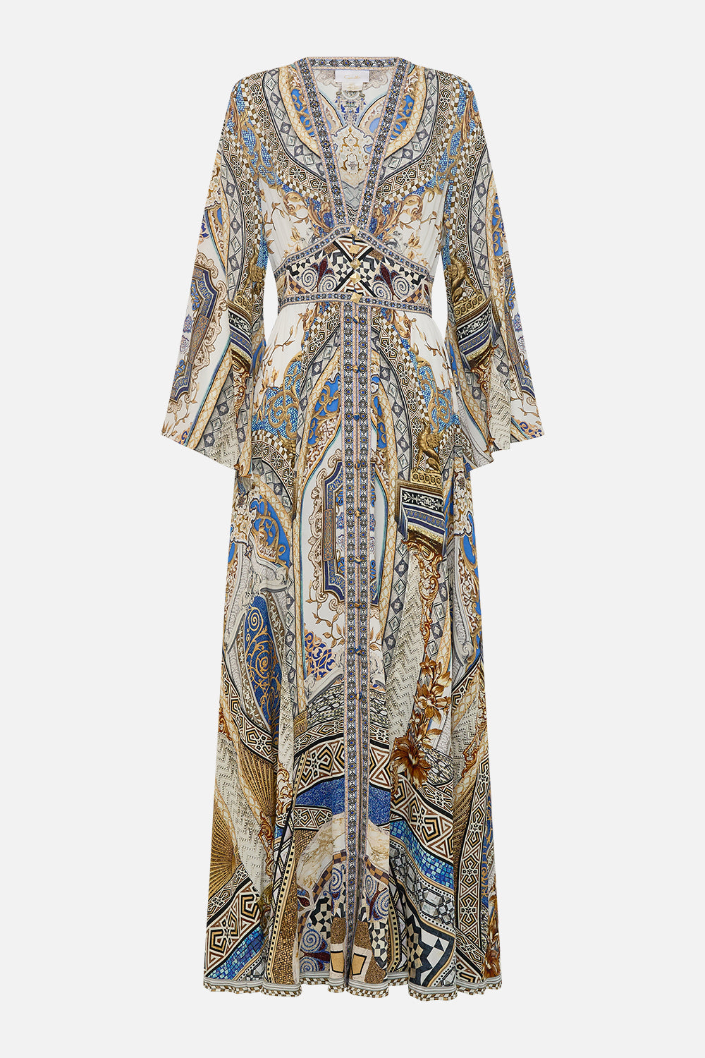 CAMILLA Kimono Sleeve Dress with Shirring Detail in Make Me Your Mosaic Print