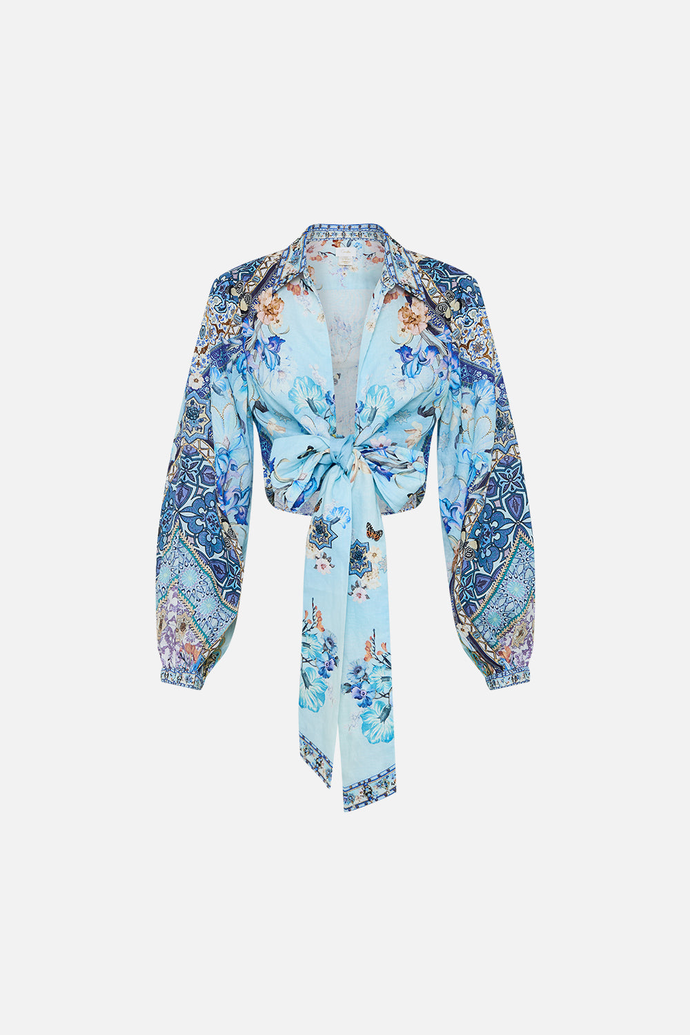 The CAMILLA CROPPED WRAP SHIRT AL MANIAL PALACE MEMOIRS in our  print.