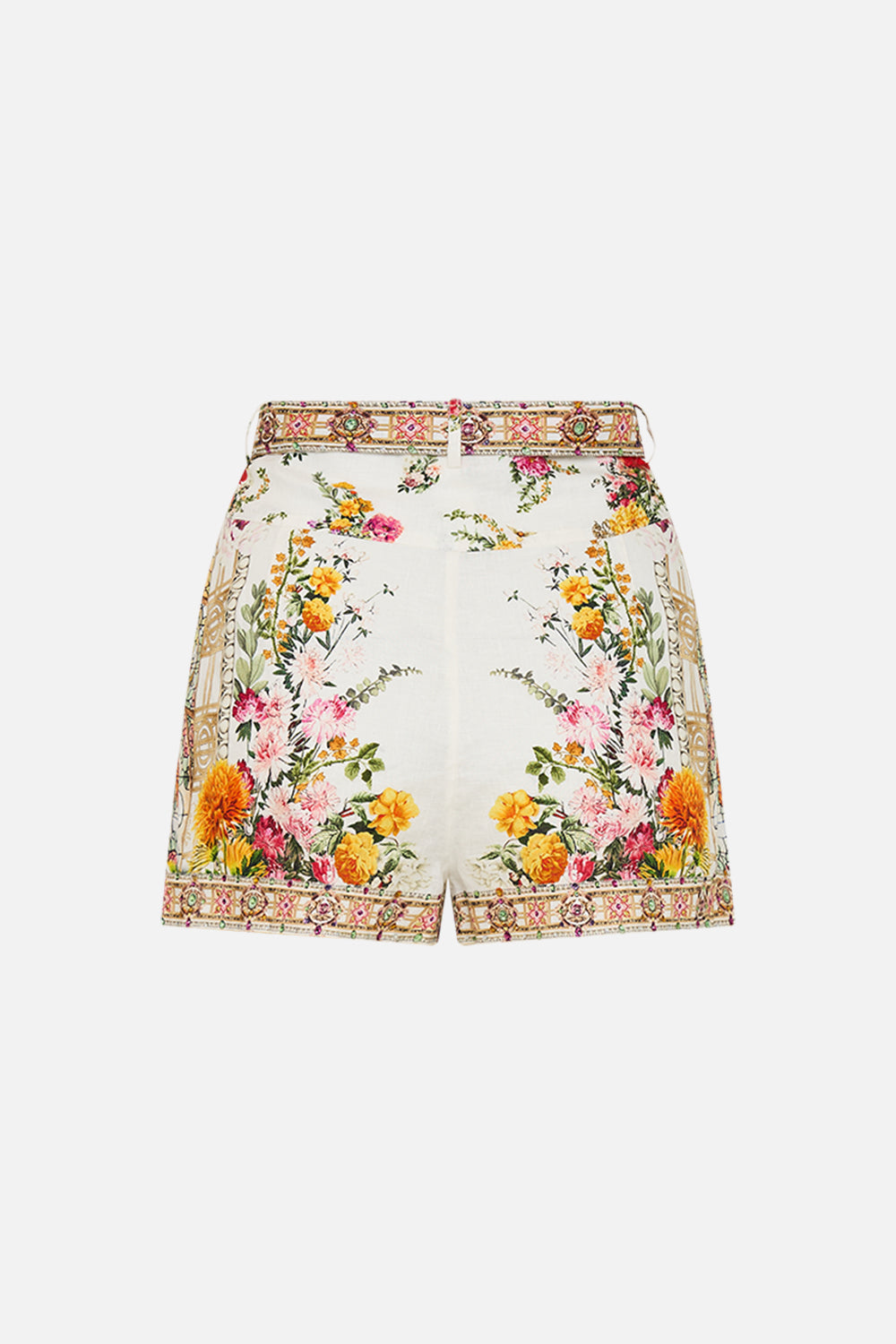 CAMILLA Tuck front short in Egyptian rose print.