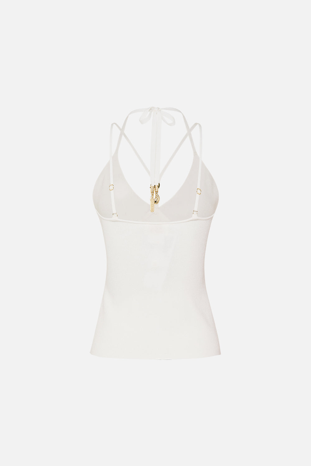 The CAMILLA FITTED KNIT TOP WITH HARDWARE GODDESS ENERGY in our  print.