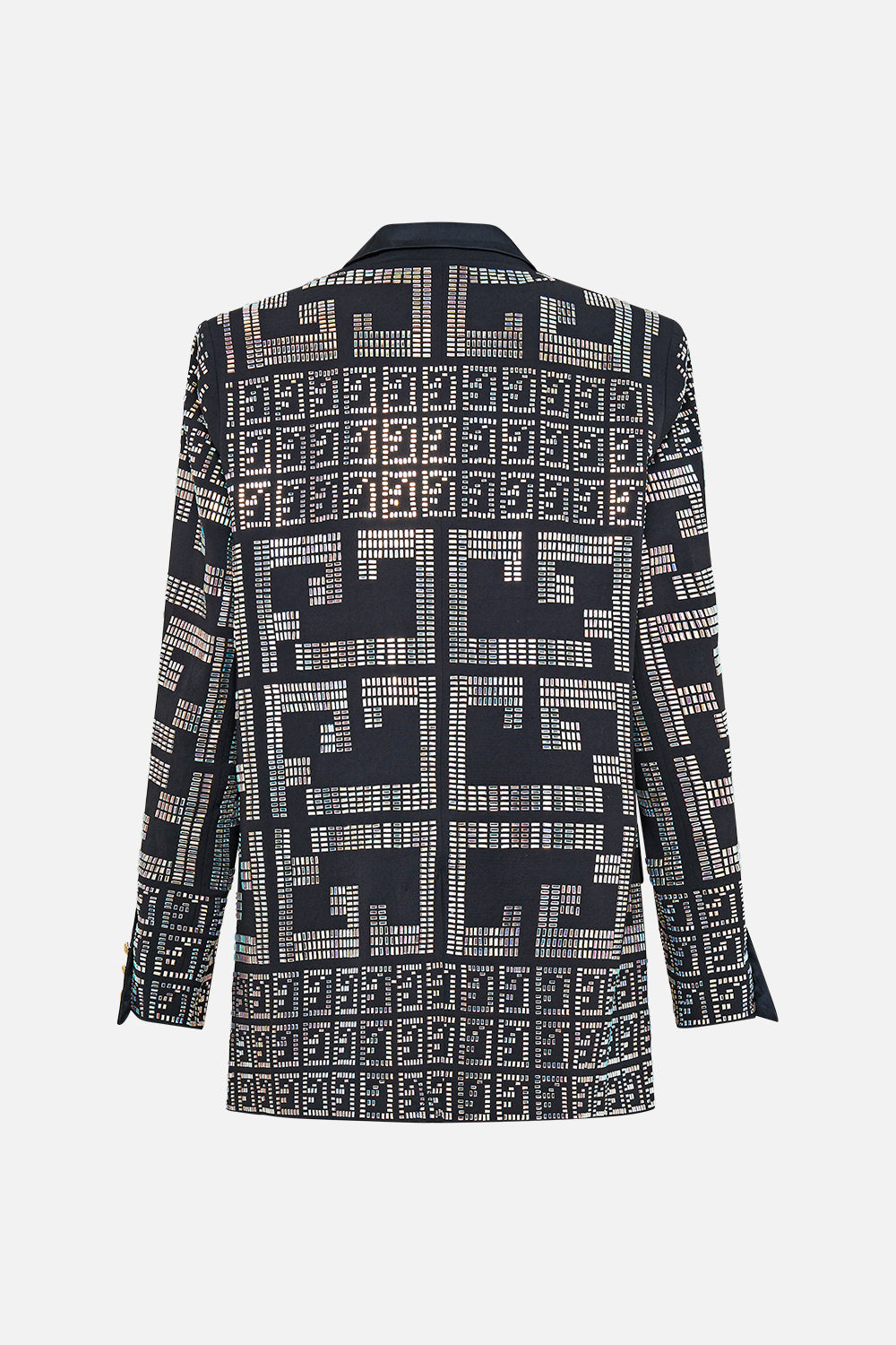 The CAMILLA JACKET WITH SLEEVE CUT OUT DETAIL READ MY GLYPHS in our  print.