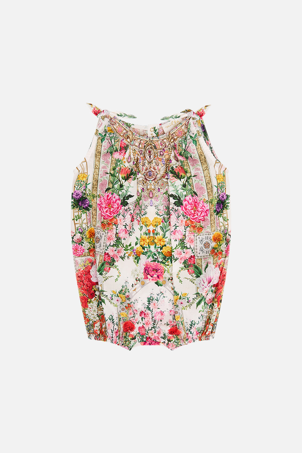 The CAMILLA BABIES TIE SHOULDER ROMPER EGYPTIAN ROSE in our EGYPTIAN ROSE print.
