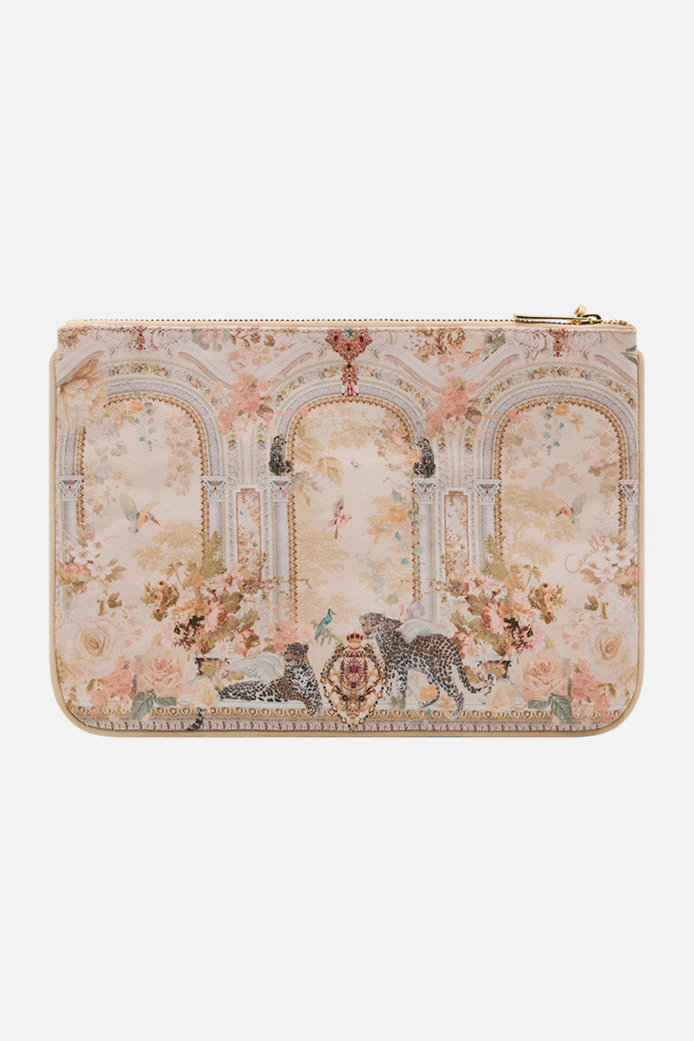 CAMILLA small canvas clutch in Adorned in Antiquity print. 