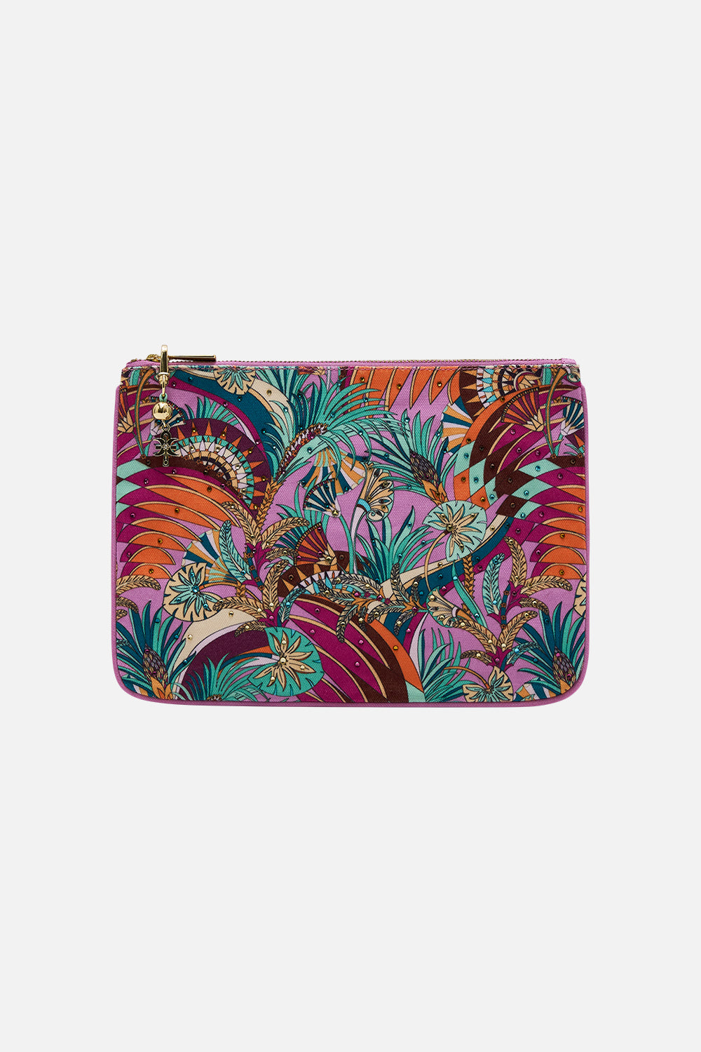 CAMILLA Small Canvas Clutch in Giza Goddess print. 