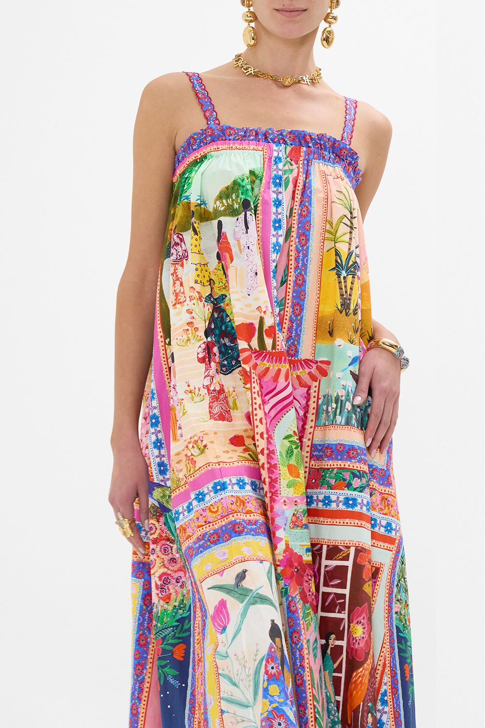 CAMILLA Wide Strap Sundress in Roeqiyas Realm print. 