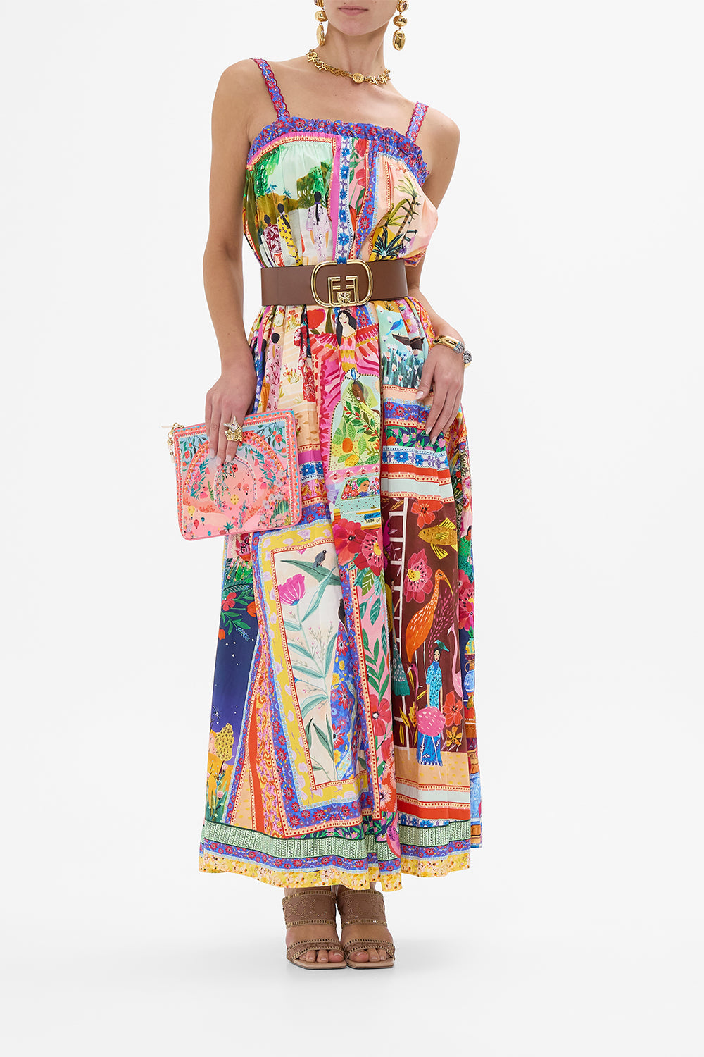 CAMILLA Wide Strap Sundress in Roeqiyas Realm print. 