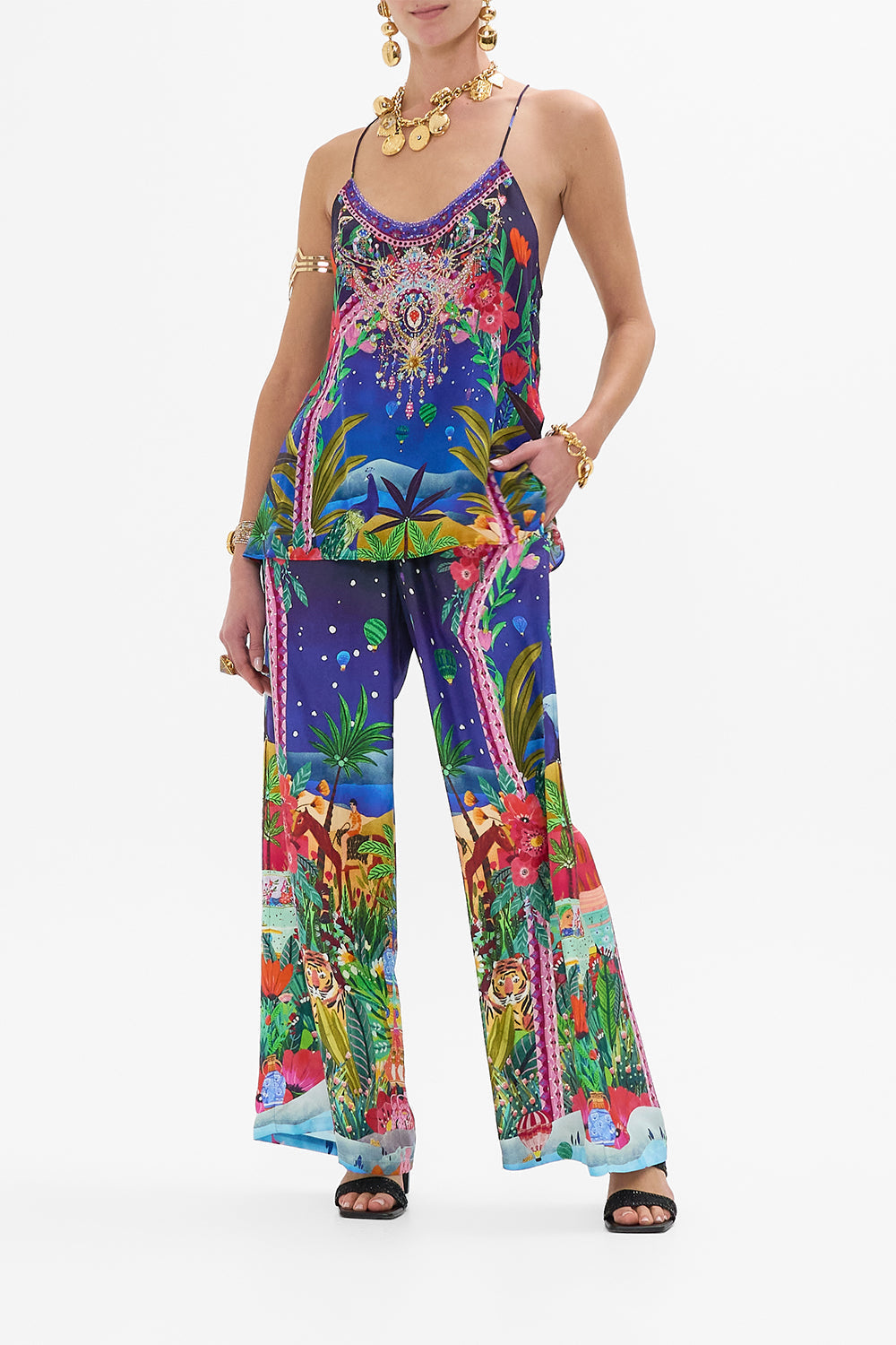 CAMILLA Straight Leg Pant in Midnight Muses print. 