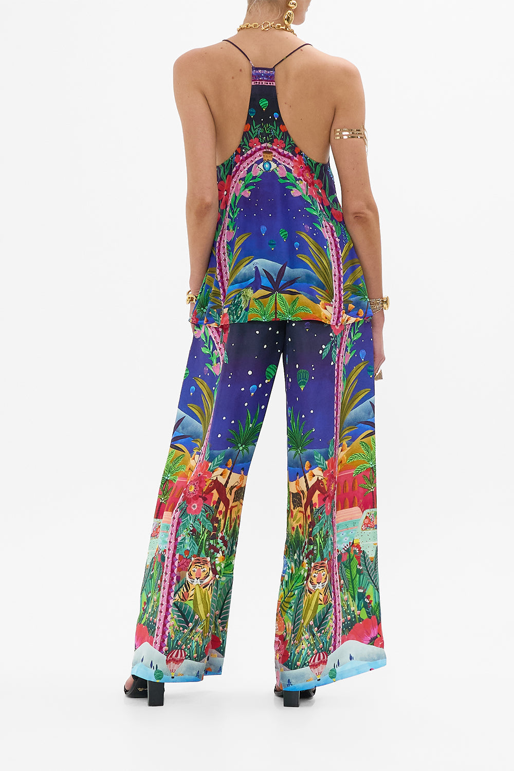 The CAMILLA STRAIGHT LEG PANT MIDNIGHT MUSES in our  print.