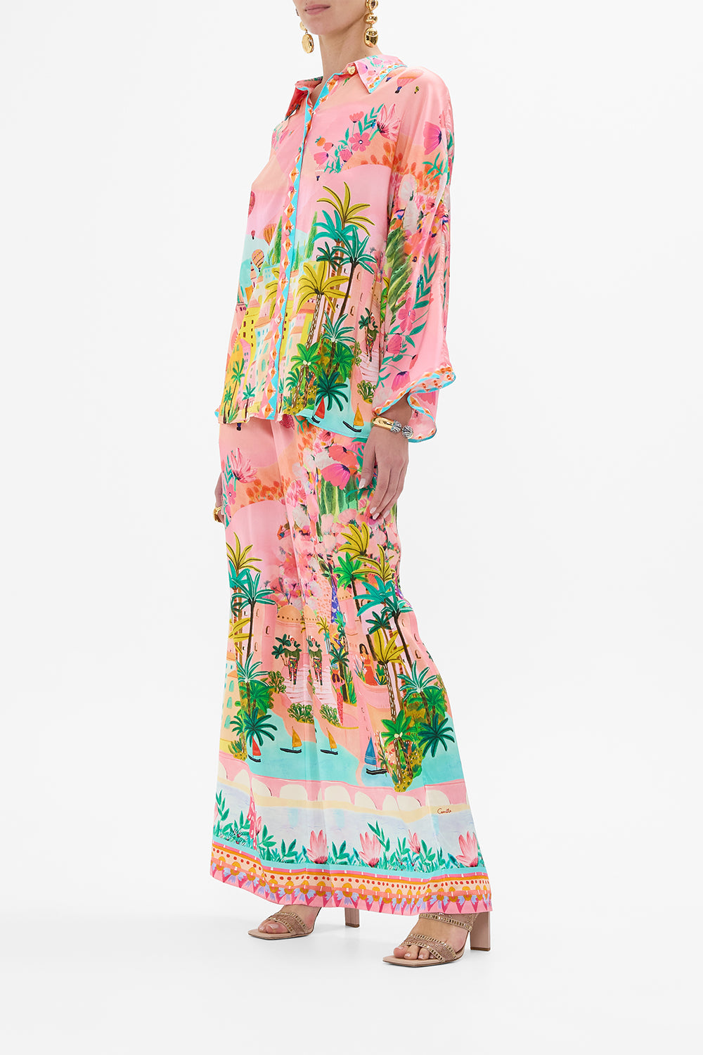 CAMILLA Wide Sleeve Blouse in Sister Sunet print. 