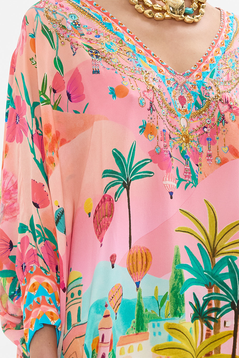 CAMILLA Short Kaftan With Cuff in Sister Sunset print. 