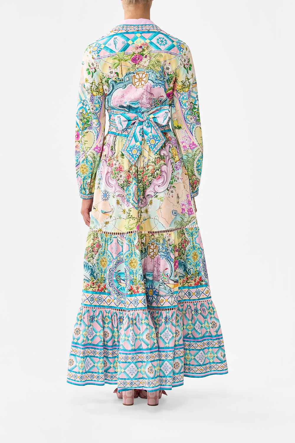 The CAMILLA Cropped Wrap Shirt in our Just Coasting print.