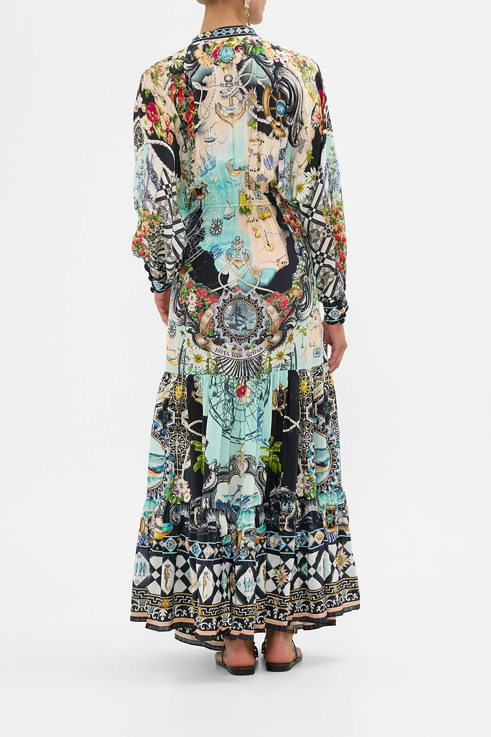 The CAMILLA Tiered Shirtdress With Wide Waist Tie in our Folk Afloat print.