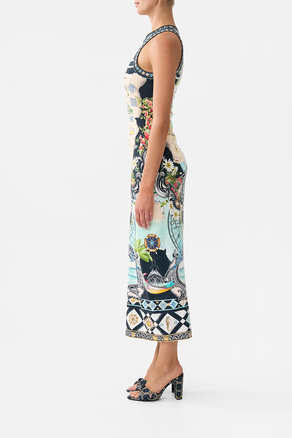 The CAMILLA Jersey Tank Dress in our Folk Afloat print.