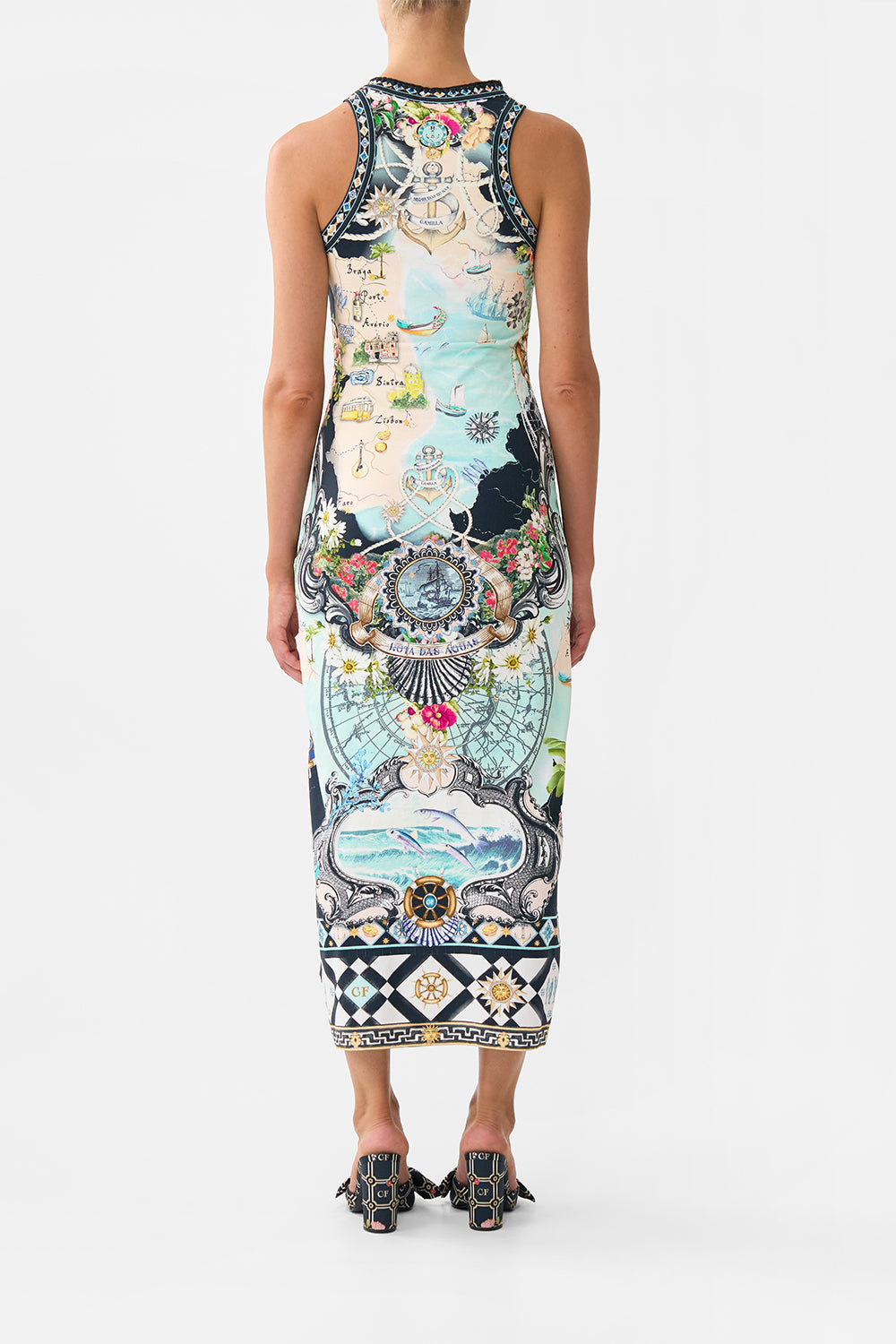 The CAMILLA Jersey Tank Dress in our Folk Afloat print.