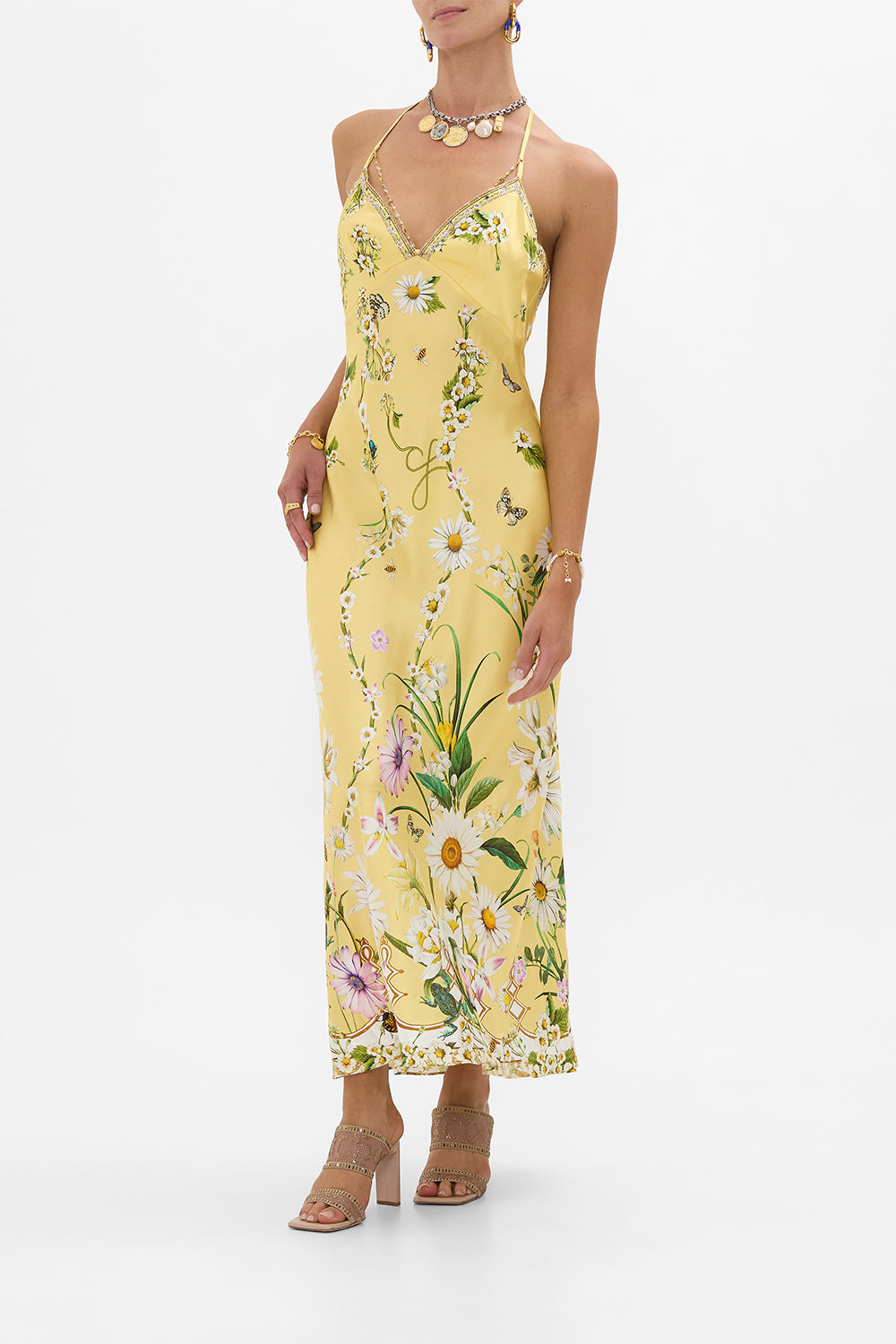 The CAMILLA Chain Detail Slip Dress in our Daisy Chains print.