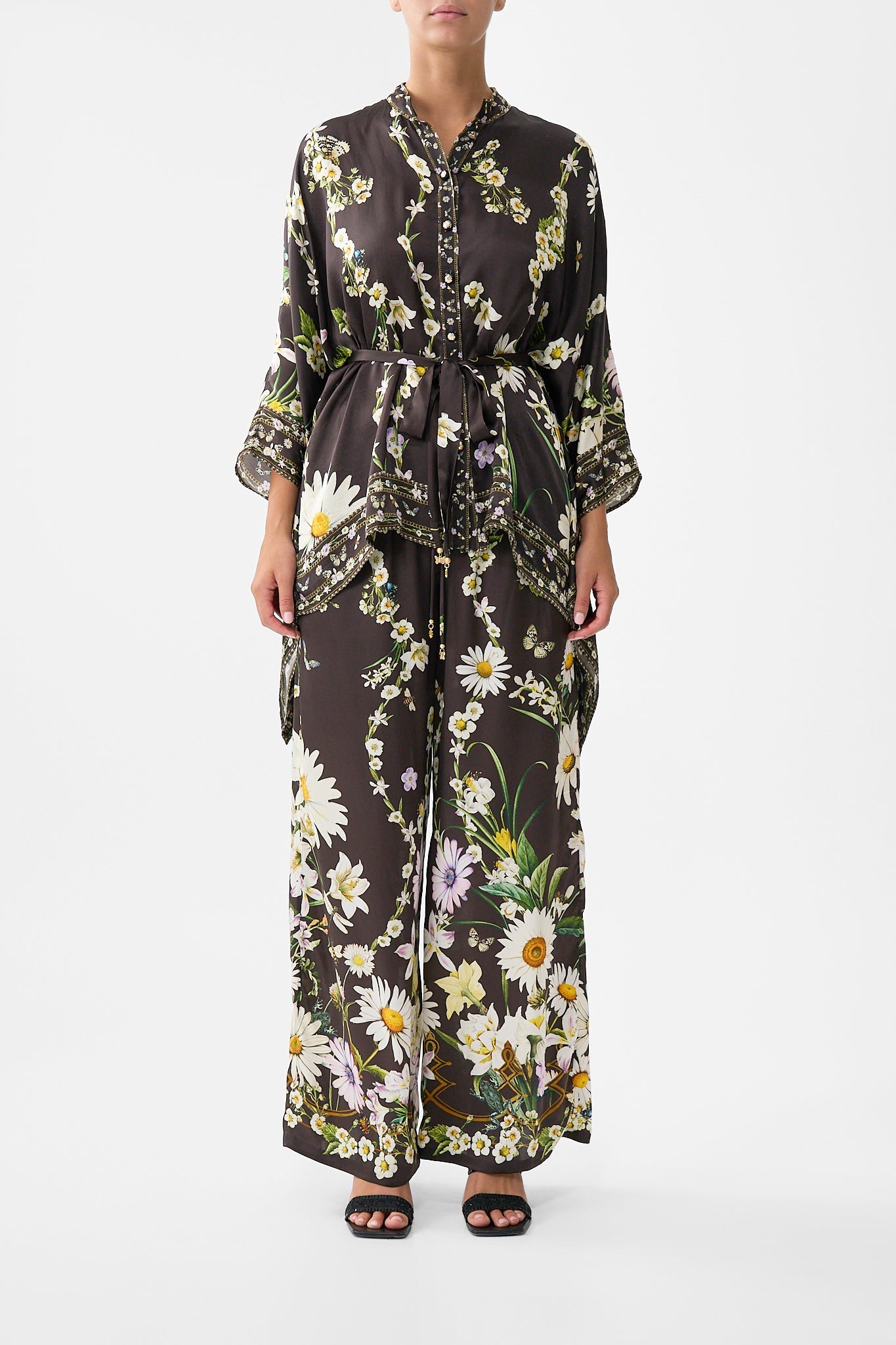 The CAMILLA Button Through Scarf Blouse in our Dish It, Daisy print.