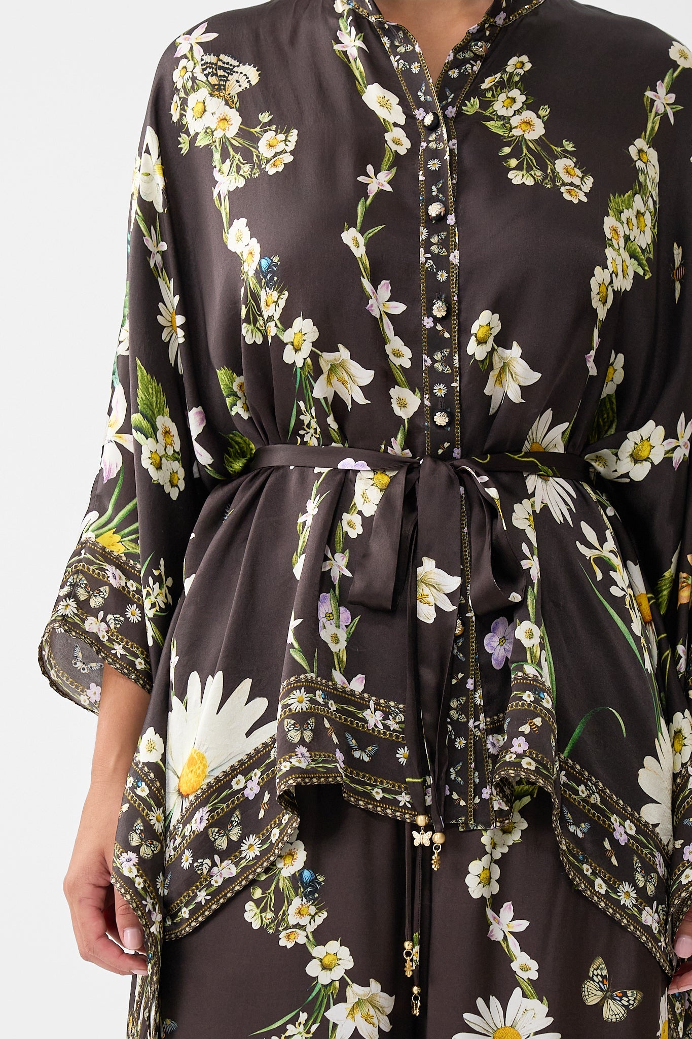 The CAMILLA Button Through Scarf Blouse in our Dish It, Daisy print.