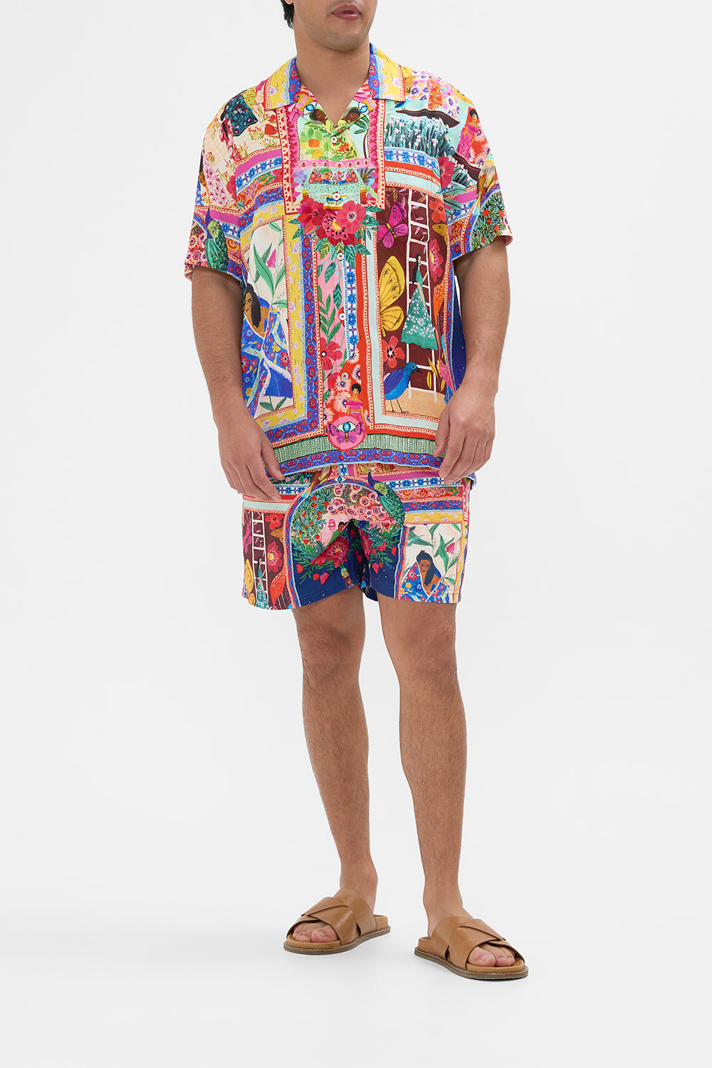 Hotel Franks By CAMILLA Short Sleeve Camp Collared Shirt in Roeqiyas Realm print. 