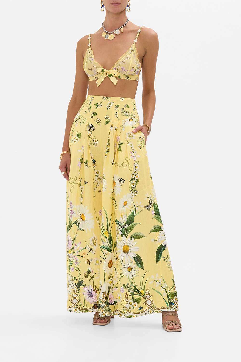The CAMILLA Corset Waist Wide Leg Pant in our Daisy Chains print.