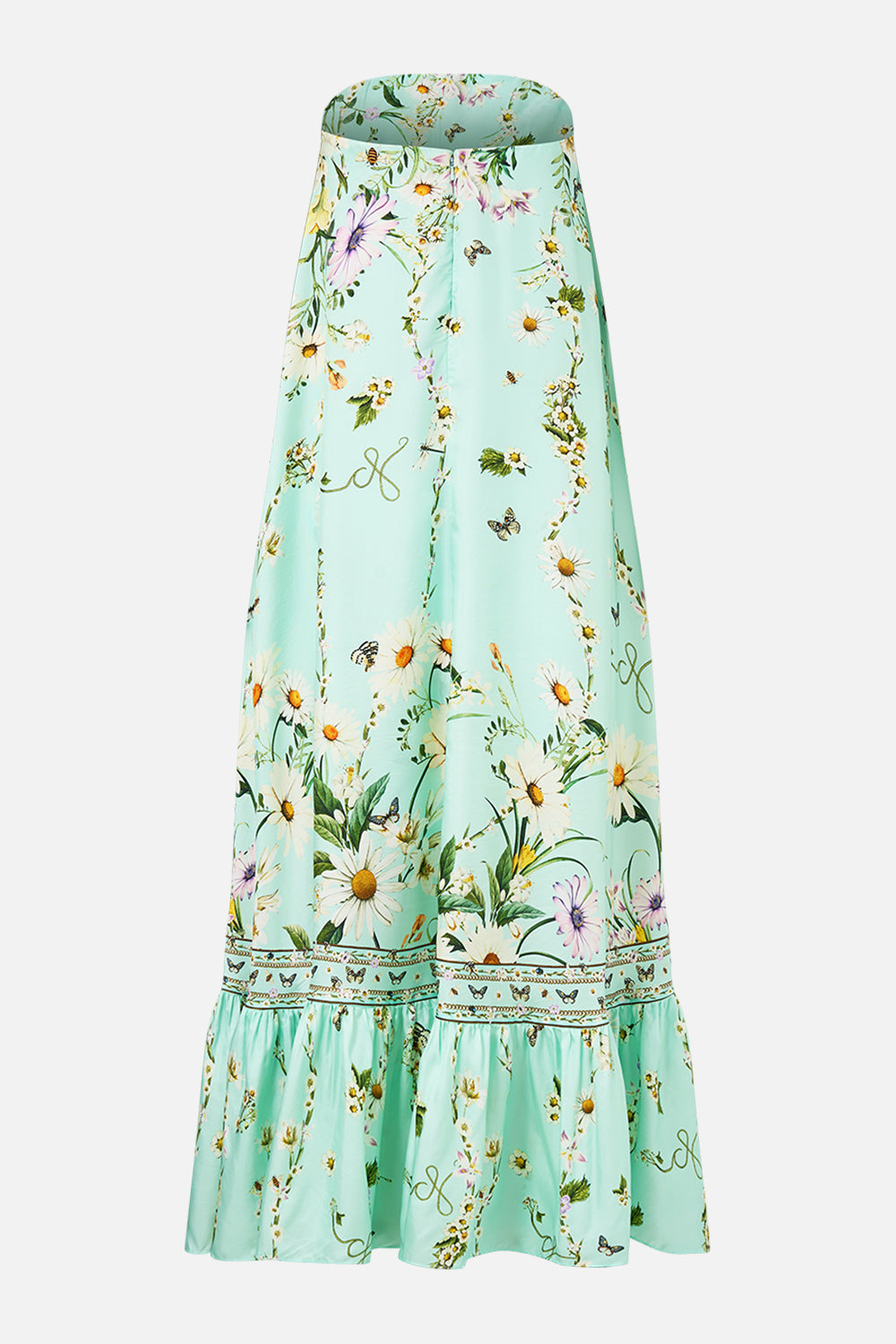 The CAMILLA Strapless Maxi With Ruffle Hem in our Floral Freefall print.