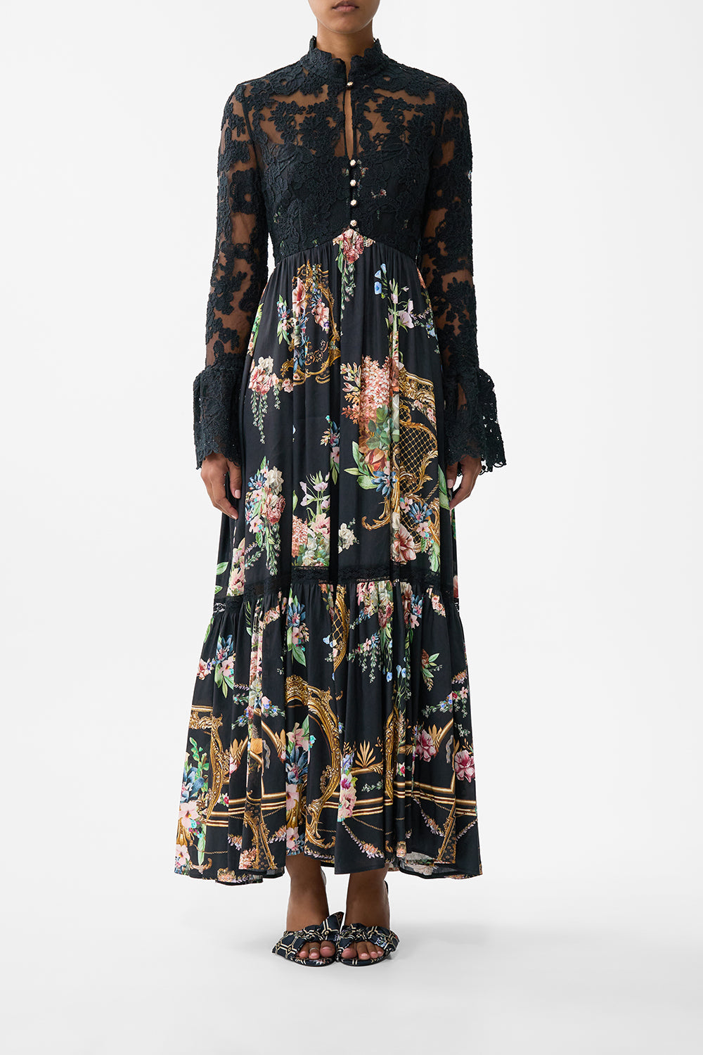 The CAMILLA Lace Bodice Maxi Dress in our Noble Endeavours print.