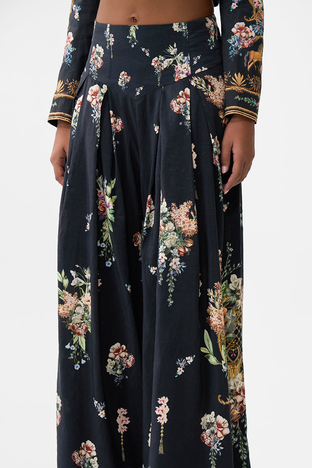 The CAMILLA CORSET WAIST WIDE LEG PANT NOBLE ENDEAVOURS in our  print.
