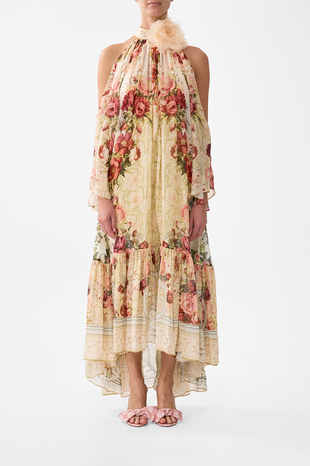 The CAMILLA Cold Shoulder Long Dress in our Meet Me At The Majestic print.