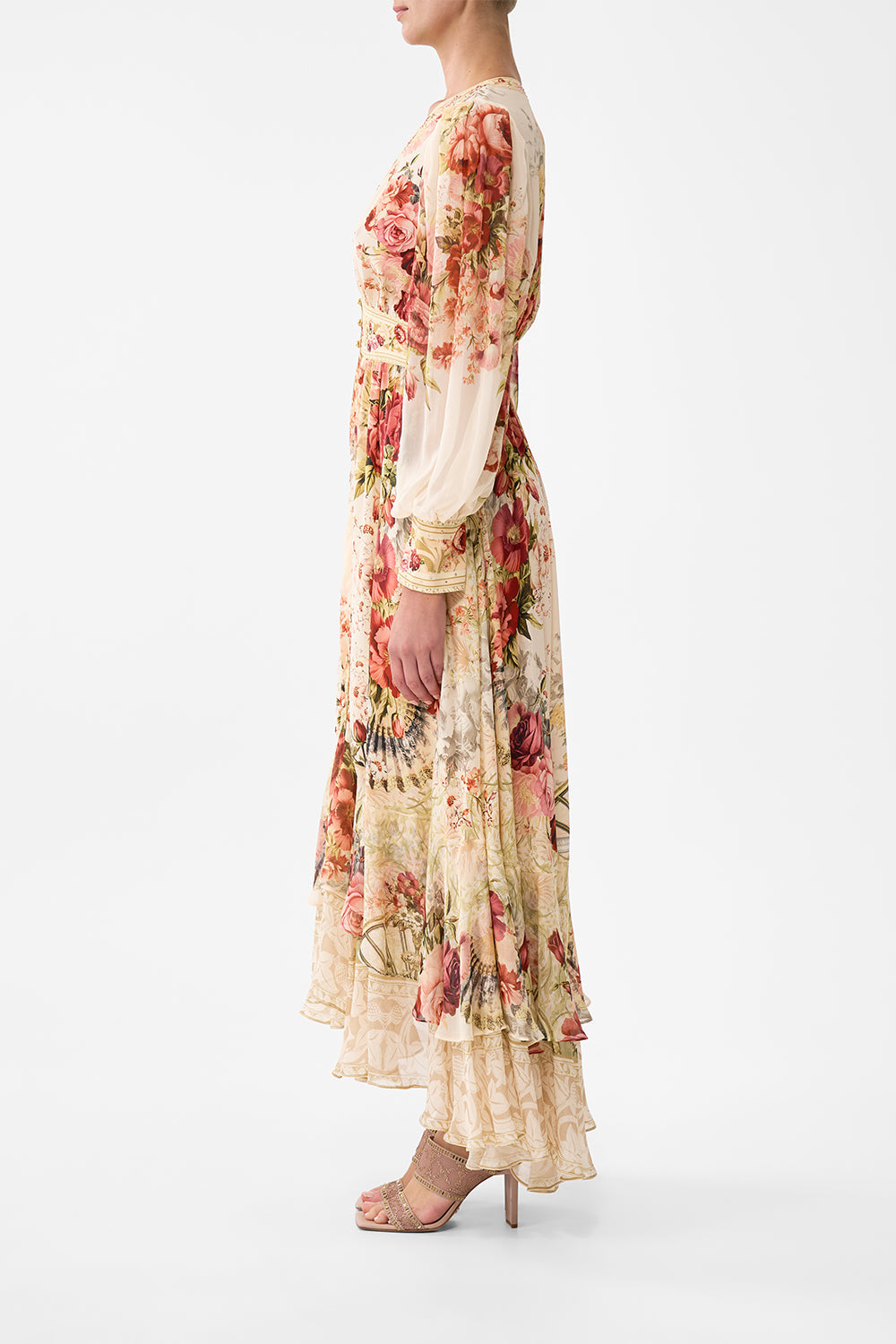 The CAMILLA LONG BUTTON FRONT DRESS MEET ME AT THE MAJESTIC in our  print.
