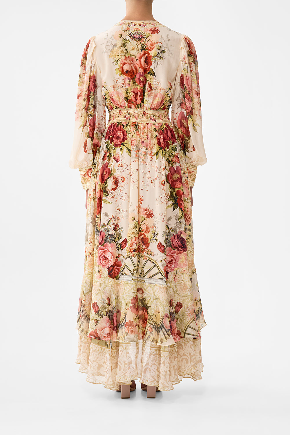 The CAMILLA Long Button Front Dress in our Meet Me At The Majestic print.