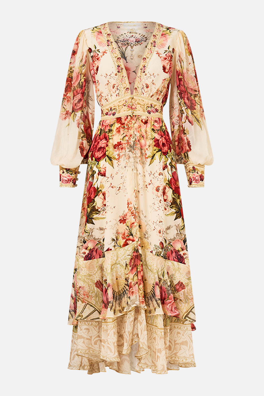 The CAMILLA LONG BUTTON FRONT DRESS MEET ME AT THE MAJESTIC in our  print.