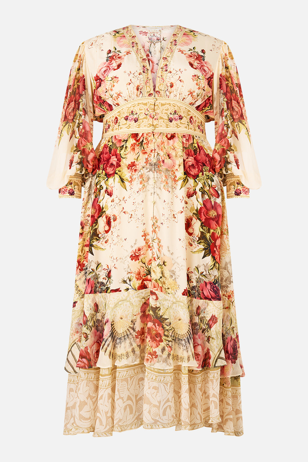 The CAMILLA LONG BUTTON FRONT DRESS MEET ME AT THE MAJESTIC in our  print.