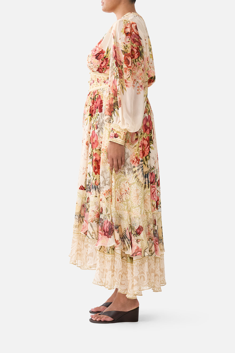 The CAMILLA LONG BUTTON FRONT DRESS MEET ME AT THE MAJESTIC in our  print.