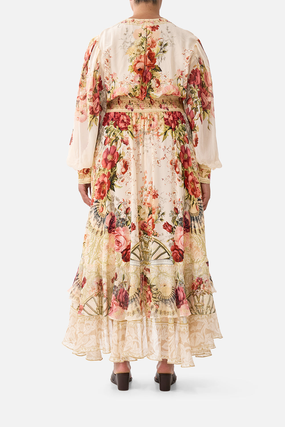 The CAMILLA LONG BUTTON FRONT DRESS MEET ME AT THE MAJESTIC in our  print.