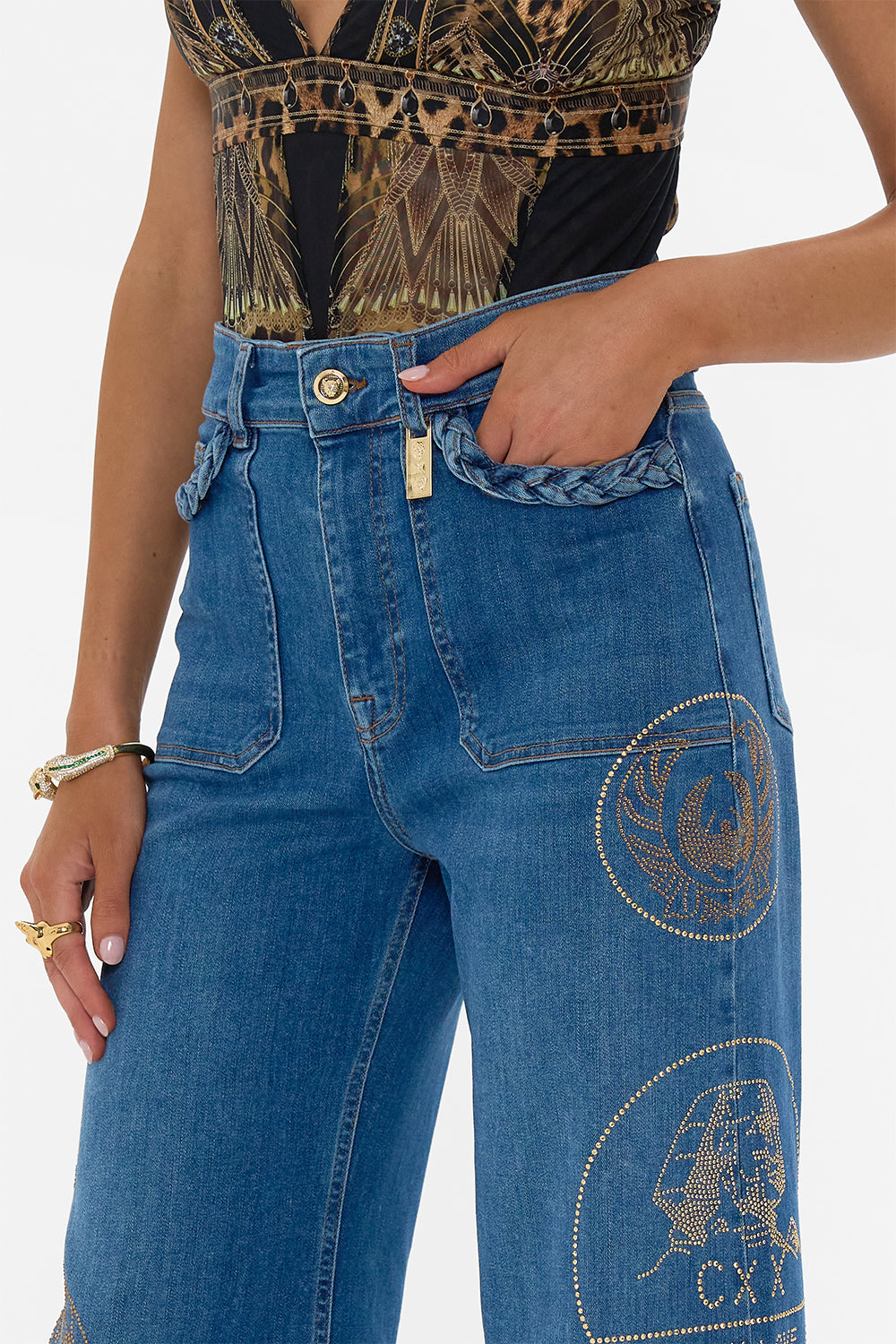 The CAMILLA JENNA SOUL SEEKER HIGH WAISTED FLARE DENIM in our  print.