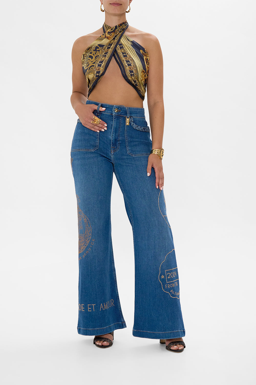 The CAMILLA JENNA SOUL SEEKER HIGH WAISTED FLARE DENIM in our  print.