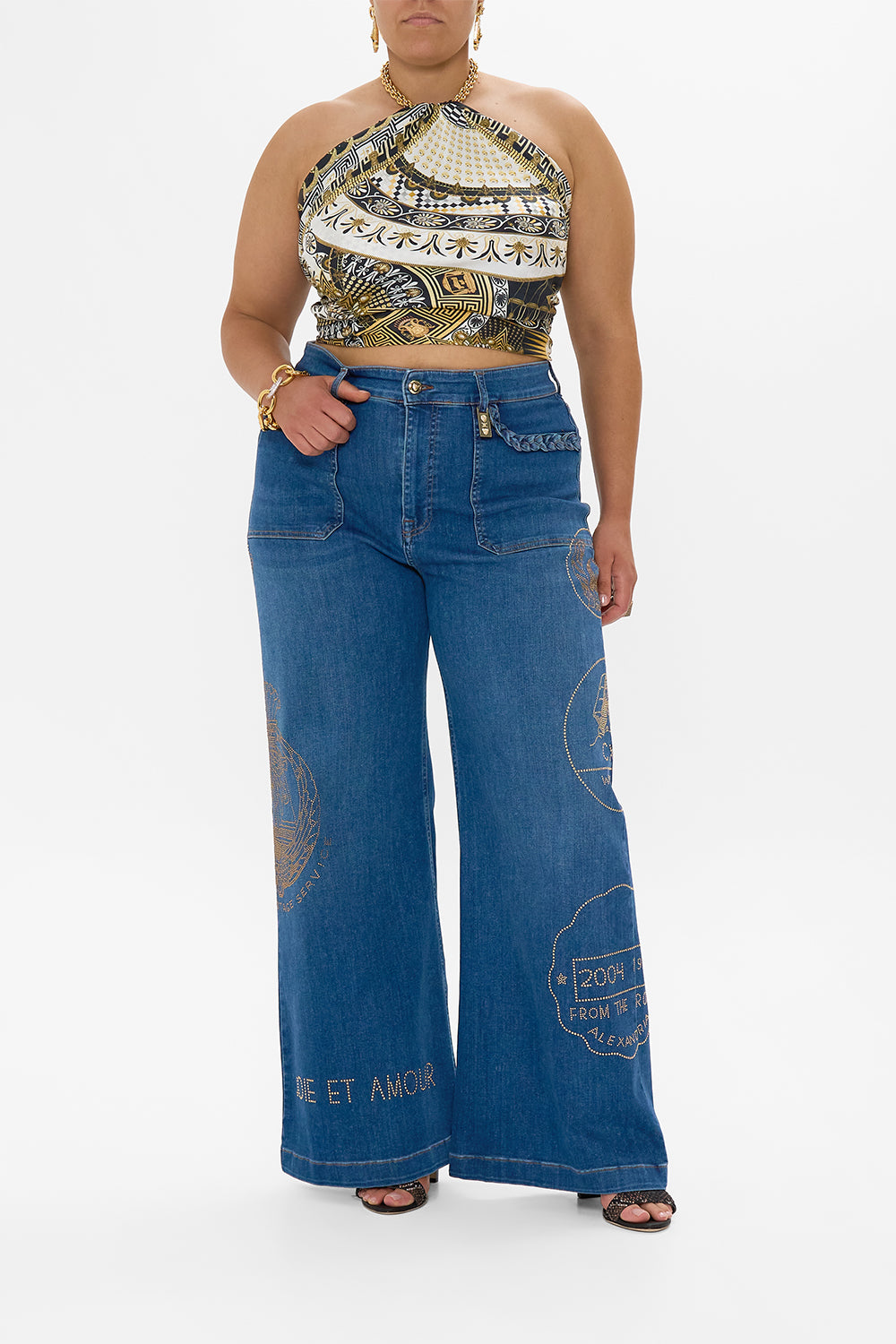 The CAMILLA JENNA SOUL SEEKER HIGH WAISTED FLARE DENIM in our  print.
