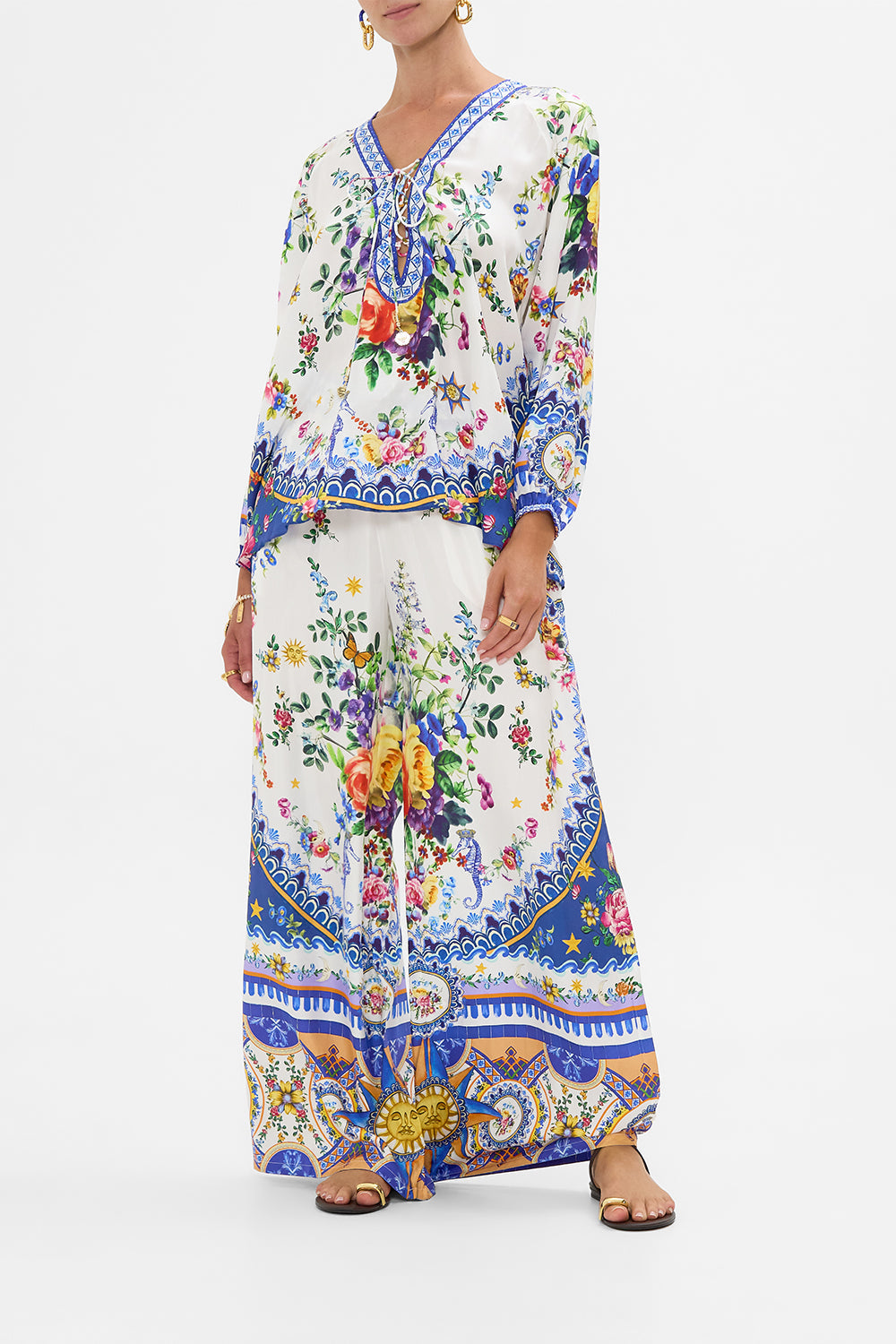 The CAMILLA STRAIGHT LEG PANT TILES DARLS in our TILES DARLS print.