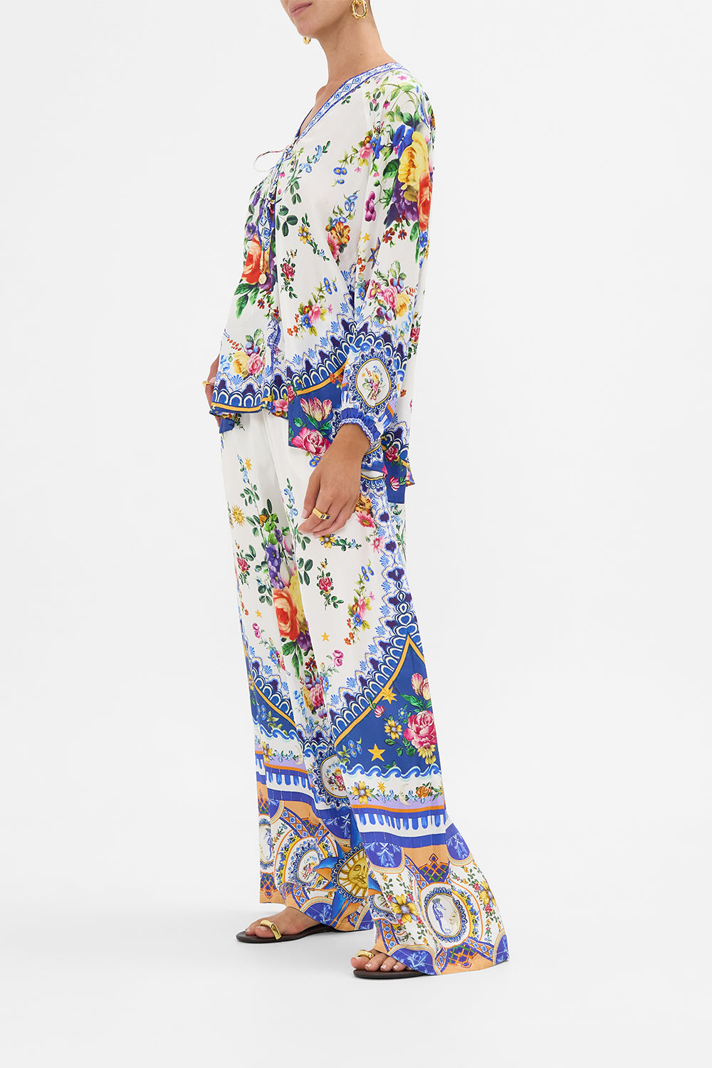 The CAMILLA STRAIGHT LEG PANT TILES DARLS in our  print.