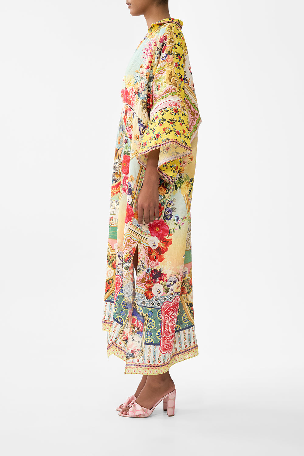 The CAMILLA DEEP V KAFTAN WITH CUT-OUT DETAIL AROMATIC TIGER FLOWER in our  print.