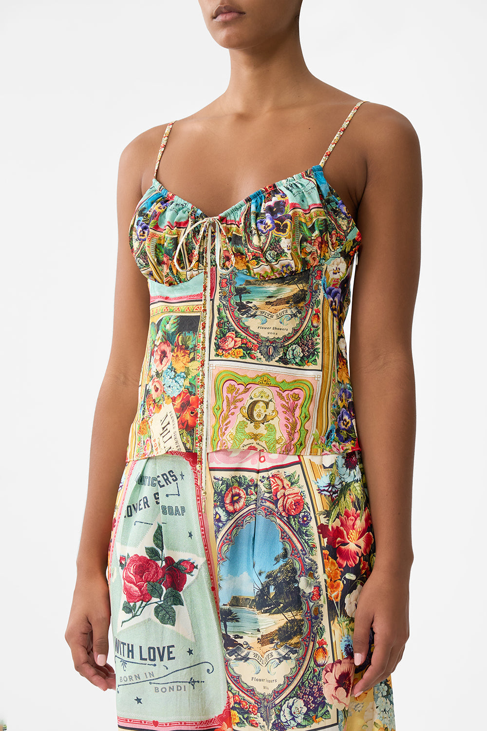 The CAMILLA GATHERED BODICE BIAS TOP SOAP OPERA in our  print.